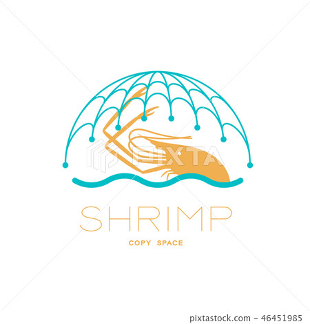 Prawn and sea in Fishing net curve frame logo icon 46451985
