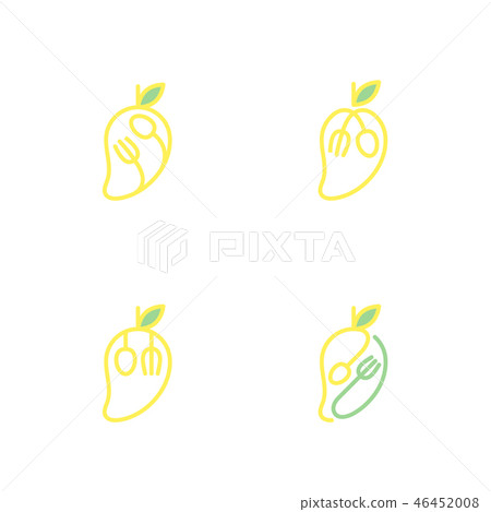 Mango fruit with spoon and fork icons set design Mango fruit with spoon and fork icons set design 46452008