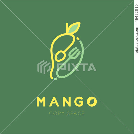 Mango fruit with spoon and fork icon set design 46452019