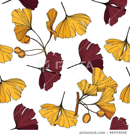 Vector Yellow and red ginkgo leaf. Engraved ink art. Seamless background pattern. Fabric wallpaper Vector Yellow and red ginkgo leaf. Engraved ink art. Seamless background pattern. Fabric wallpaper 46454046