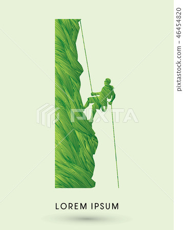 Silhouette Man climbing on a cliff graphic vector 46454820