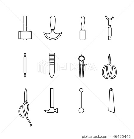 Leather hand craft tool icon set outline style 46455445