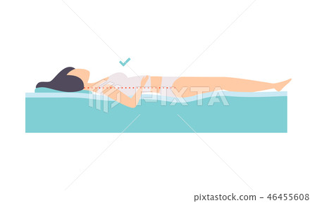 Woman lying on her back, correct sleeping posture for neck and spine, healthy sleeping position 46455608