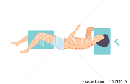 Man lying on his side, view from above, correct sleeping posture for neck and spine, healthy 46455649