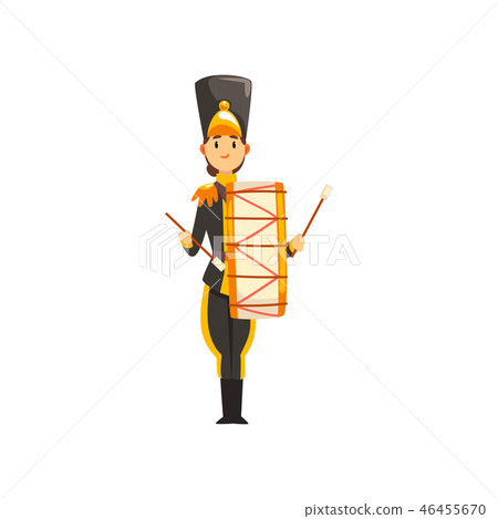 Soldier in black uniform with drum, member of army military band with musical instrument vector 46455670