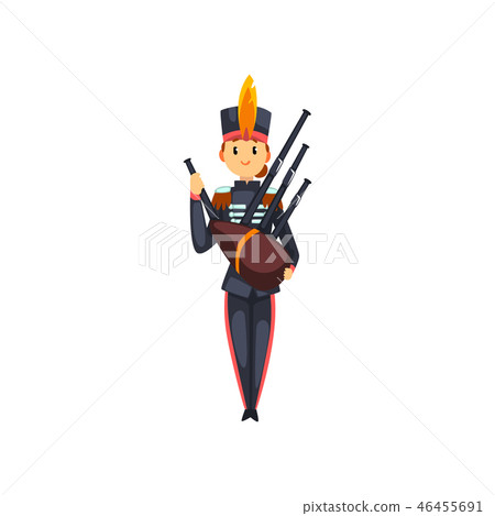 Soldier playing bagpipes, member of army military band with musical instrument vector Illustration Soldier playing bagpipes, member of army military band with musical instrument vector Illustration 46455691
