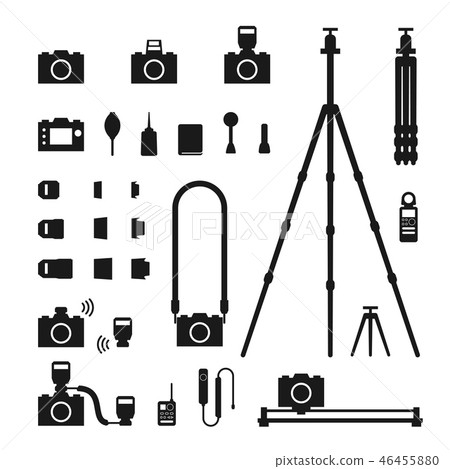 Photographer tool silhouette icon set illustration Photographer tool silhouette icon set illustration 46455880