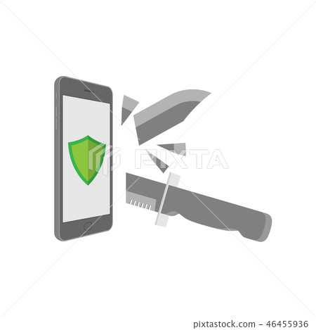 Smartphone with green shield symbol and knife 46455936