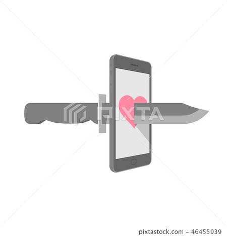 Smartphone with heart symbol on screen and knife Smartphone with heart symbol on screen and knife 46455939