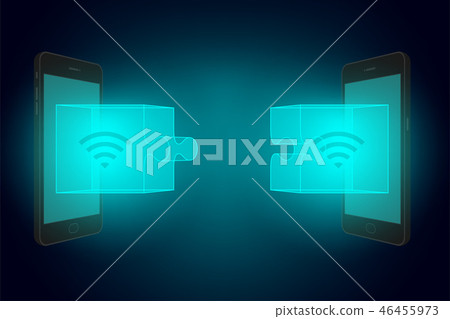 Two smartphone with jigsaw puzzle 3d and wifi 46455973