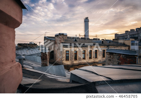 View of old houses roofs in Saint Petersburg View of old houses roofs in Saint Petersburg 46458705
