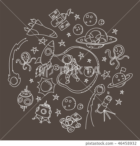 Astronaut in Space kids hand drawing set pattern Astronaut in Space kids hand drawing set pattern 46458932