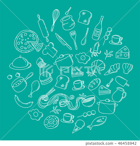 Food and ingredient kids hand drawing set pattern 46458942