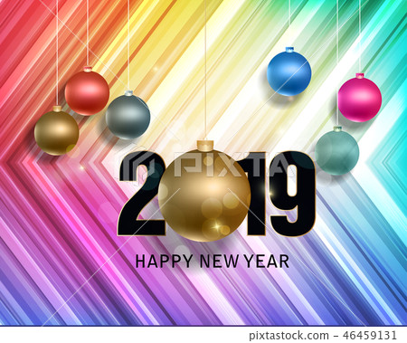 Happy New Year 2019 with fireworks background. Happy New Year 2019 with fireworks background. 46459131