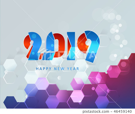 Happy New Year 2019 with fireworks background.  46459140