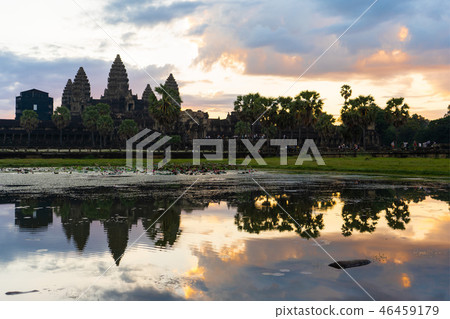 water reflection of Angkor Wat in Cambodia water reflection of Angkor Wat in Cambodia 46459179