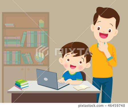 Dad be happy for something of children with laptop 46459748