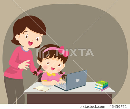 Girl and mother sitting with laptop 46459751