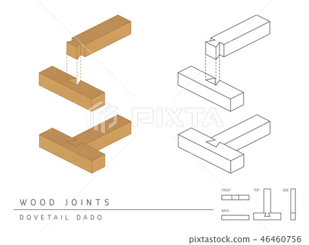 Type of wood joint set Dovetail Dado style, 3d 46460756