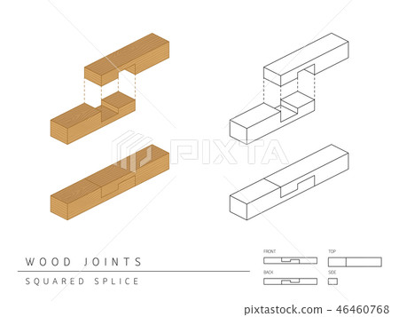 Type of wood joint set Squared Splice style, 3d 46460768