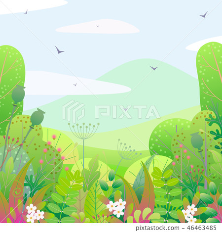 Square Floral Border and Spring Landscape Square Floral Border and Spring Landscape 46463485