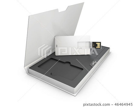 Blank white plastic usb card mockup in the box, 3d Illustration Blank white plastic usb card mockup in the box, 3d Illustration 46464945