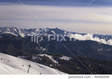 Snow snowboard skiers ski resort mountain landscape 46466006