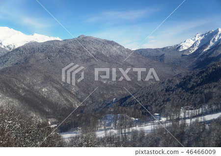 Snow snowboard skiers ski resort mountain landscape 46466009