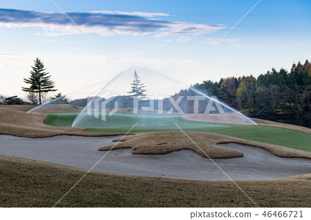 Watering and bunkering on the grass early in the morning at a golf course in Fukushima 46466721