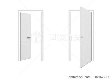 Vector Realistic Different Opened and Closed White Wooden Door Icon Set Closeup Isolated on White 46467225