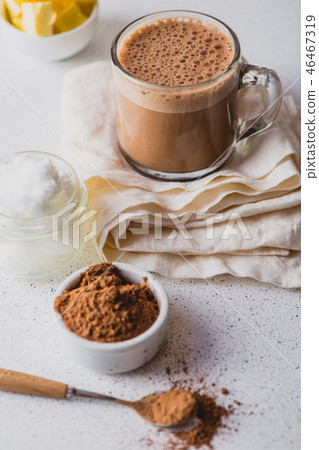BULLETPROOF CACAO. Ketogenic keto diet hot drink. Cacao blended with coconut oil and butter. Cup of 46467319