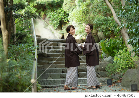 Hot spring tour Yukata appearance Outdoor bath image Hot spring tour Yukata appearance Outdoor bath image 46467505