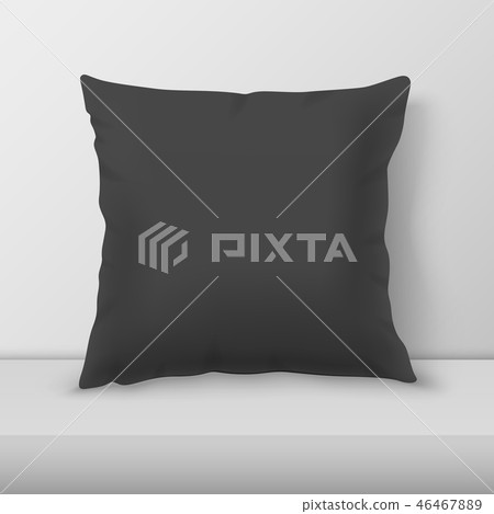 Vector Realistic 3d Black Pillow Closeup on Table, Shelf Closeup on White Wall Background, Mock-up 46467889