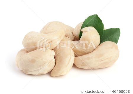 cashew nuts with leaf isolated on white background. macro cashew nuts with leaf isolated on white background. macro 46468098