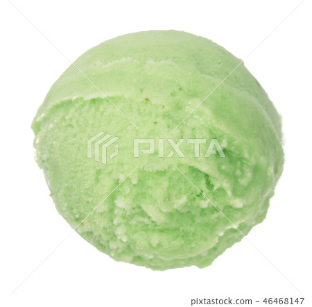 Green tea or pistachio ice cream ball isolated on white background, top view 46468147