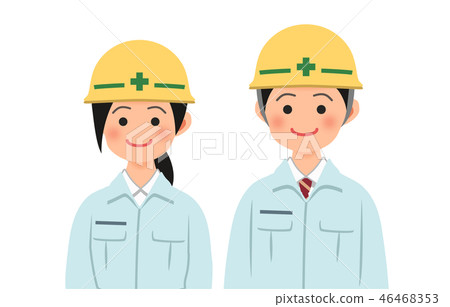 Men and women in helmets and work clothes Men and women in helmets and work clothes 46468353