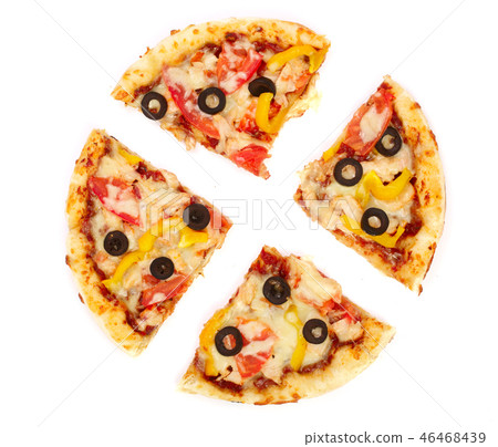 pizza with tomato cheese and olives isolated on white background 46468439