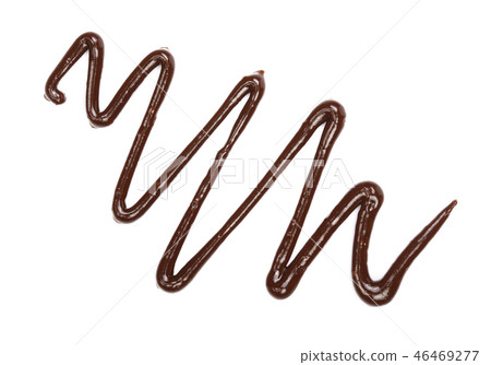Hot melted chocolate pouring isolated on white background, top view Hot melted chocolate pouring isolated on white background, top view 46469277