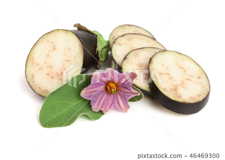 sliced eggplant or aubergine vegetable with flower isolated on white background 46469300