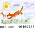 Puppy hops. Watercolor hand drawn illustration 46469328