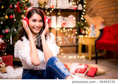 Asian women at Christmas party on winter 46469536