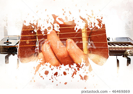 acoustic guitar and piano on Watercolor painting acoustic guitar and piano on Watercolor painting 46469869