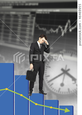 businessman with falling down business chart businessman with falling down business chart 46469955