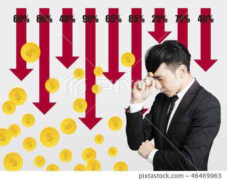 businessman with falling down business chart  46469963