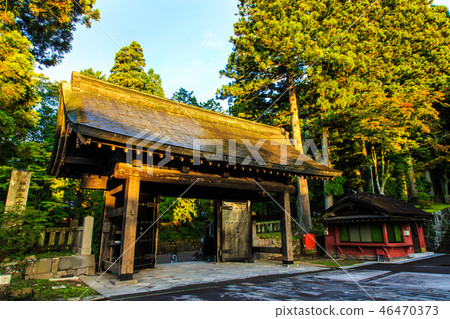 新鮮的綠色日光Rinnoji Kuromon早晨風景世界遺產[栃木縣日光市] 46470373