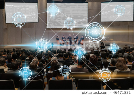Wireless communication connecting of smart city Internet of Things Technology which driving by Brain icon over Abstract blur photo of conference hall or seminar room,technology and education concept Wireless communication connecting of smart city Internet of Things Technology which driving by Brain icon over Abstract blur photo of conference hall or seminar room,technology and education concept 46471821