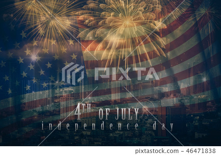 Multicolor Fireworks Celebrate over the United state of America USA flag background, Independence day concept Multicolor Fireworks Celebrate over the United state of America USA flag background, Independence day concept 46471838