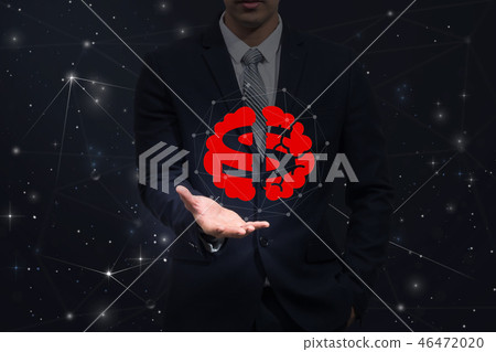 Businessman hand holding the dollar symbol with brain icon over the technology connection background, business health money concept Businessman hand holding the dollar symbol with brain icon over the technology connection background, business health money concept 46472020
