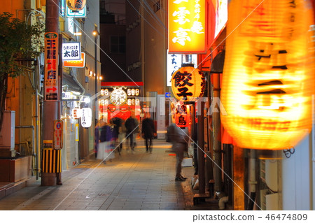 Scenery of alley in entertainment district Nakasu (land lantern, signboard) entertainment district Nakasu in Hakata-ku, Fukuoka City, Fukuoka Prefecture Scenery of alley in entertainment district Nakasu (land lantern, signboard) entertainment district Nakasu in Hakata-ku, Fukuoka City, Fukuoka Prefecture 46474809