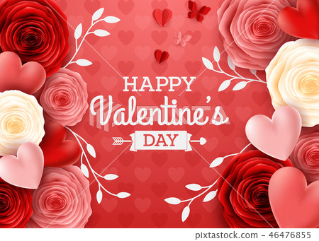 Valentines day greeting card with rose flower and - Stock Illustration ...